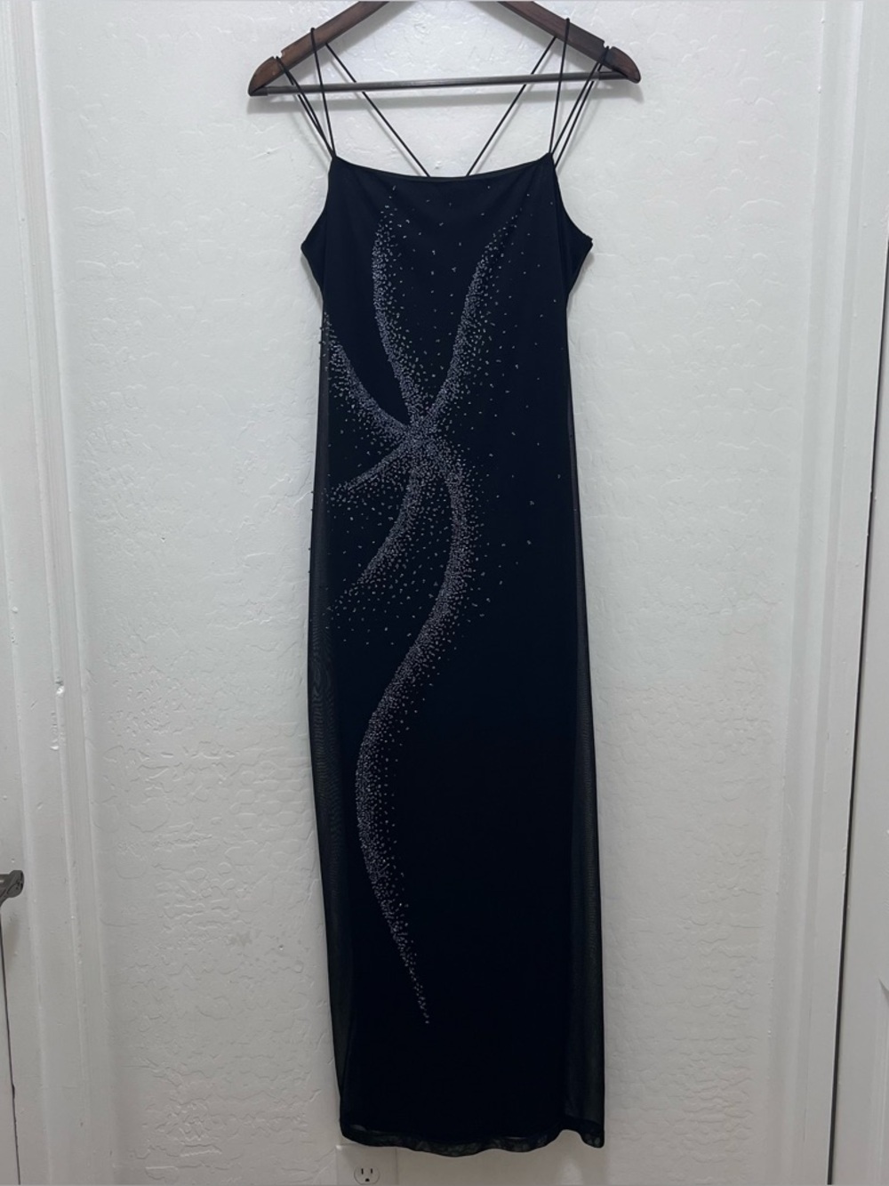 Vintage Byer Too! Y2K Black Mesh Beaded Midi Dress M Whimsigoth Fairycore